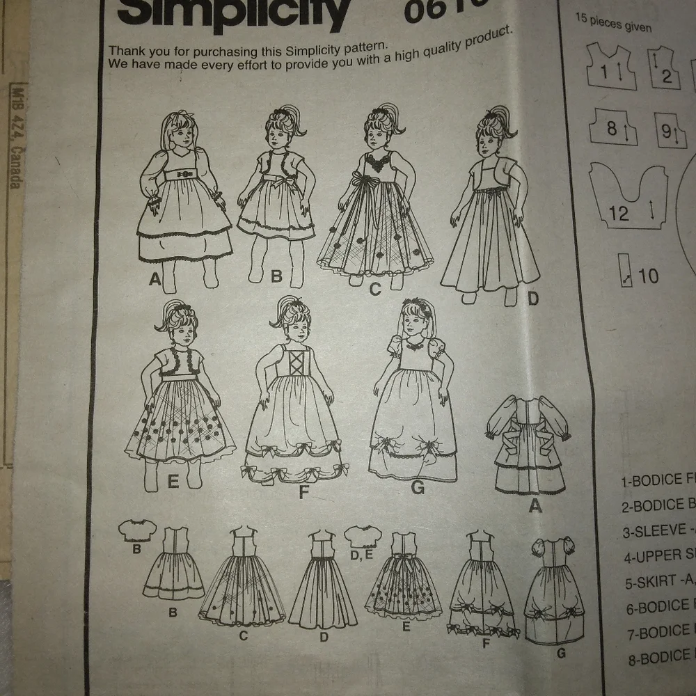 Simplicity 3547 Gowns & Dresses for American Girl Doll and 18